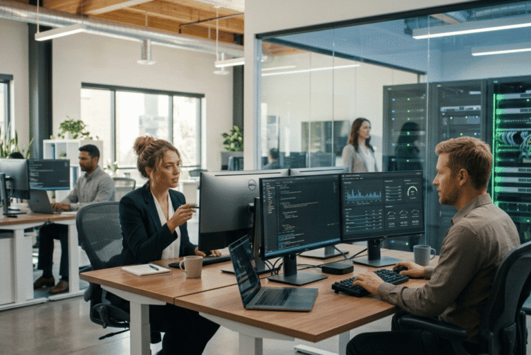 A group of IT people working in an office